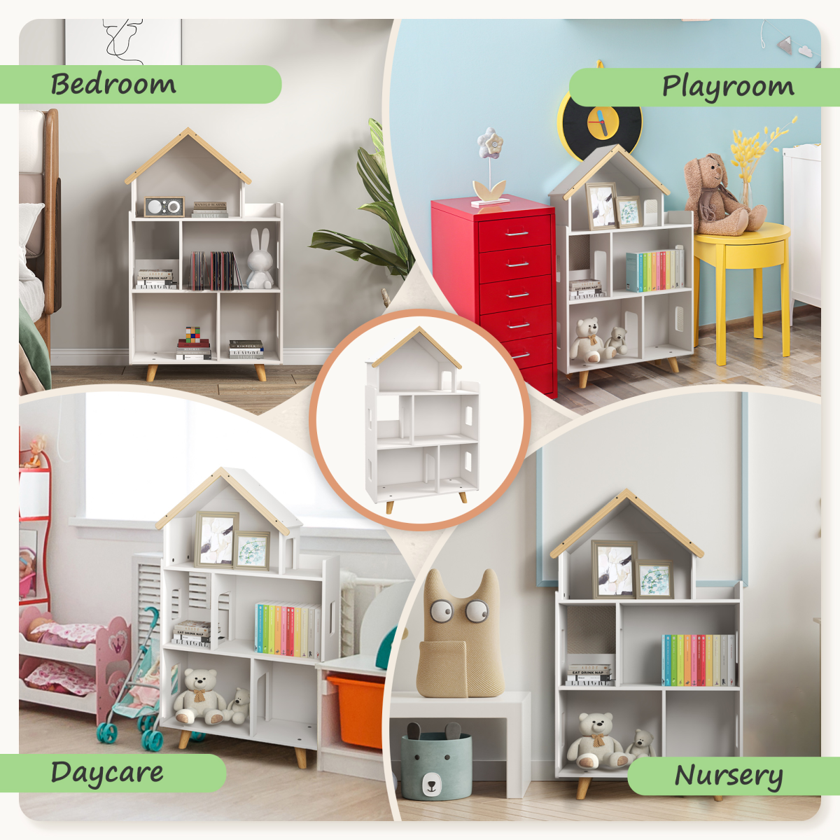 ZONEKIZ 3 Tier Toy Storage Shelf with 6 Cubby for Playroom, Bedroom, White