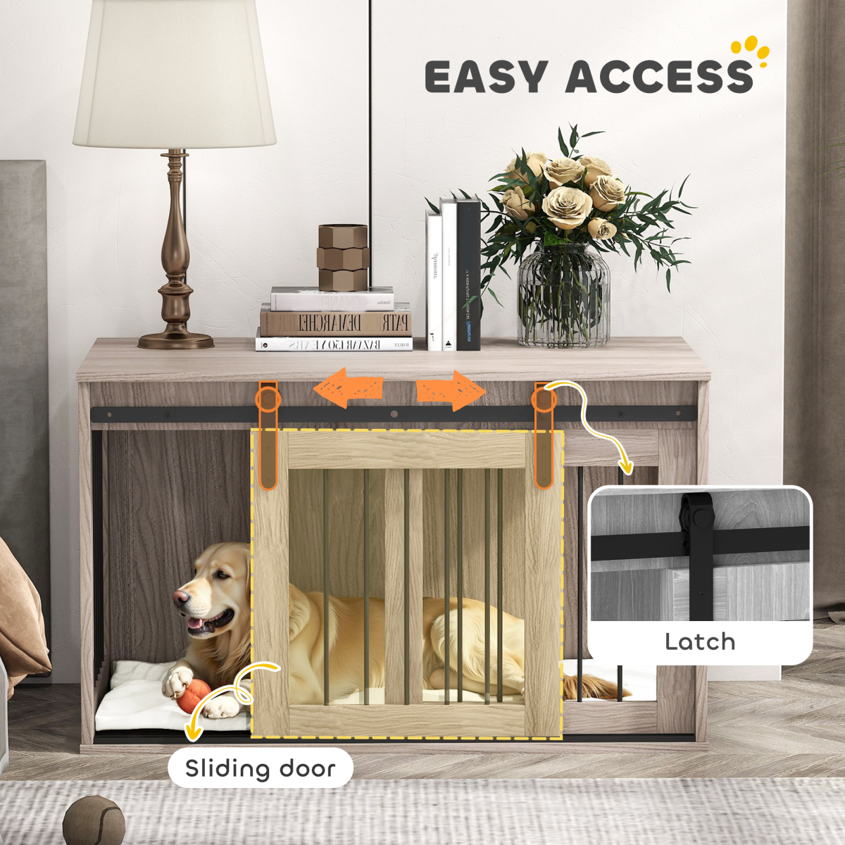 PawHut Dog Crate Furniture with Removable Cushion for Large Dogs - Brown