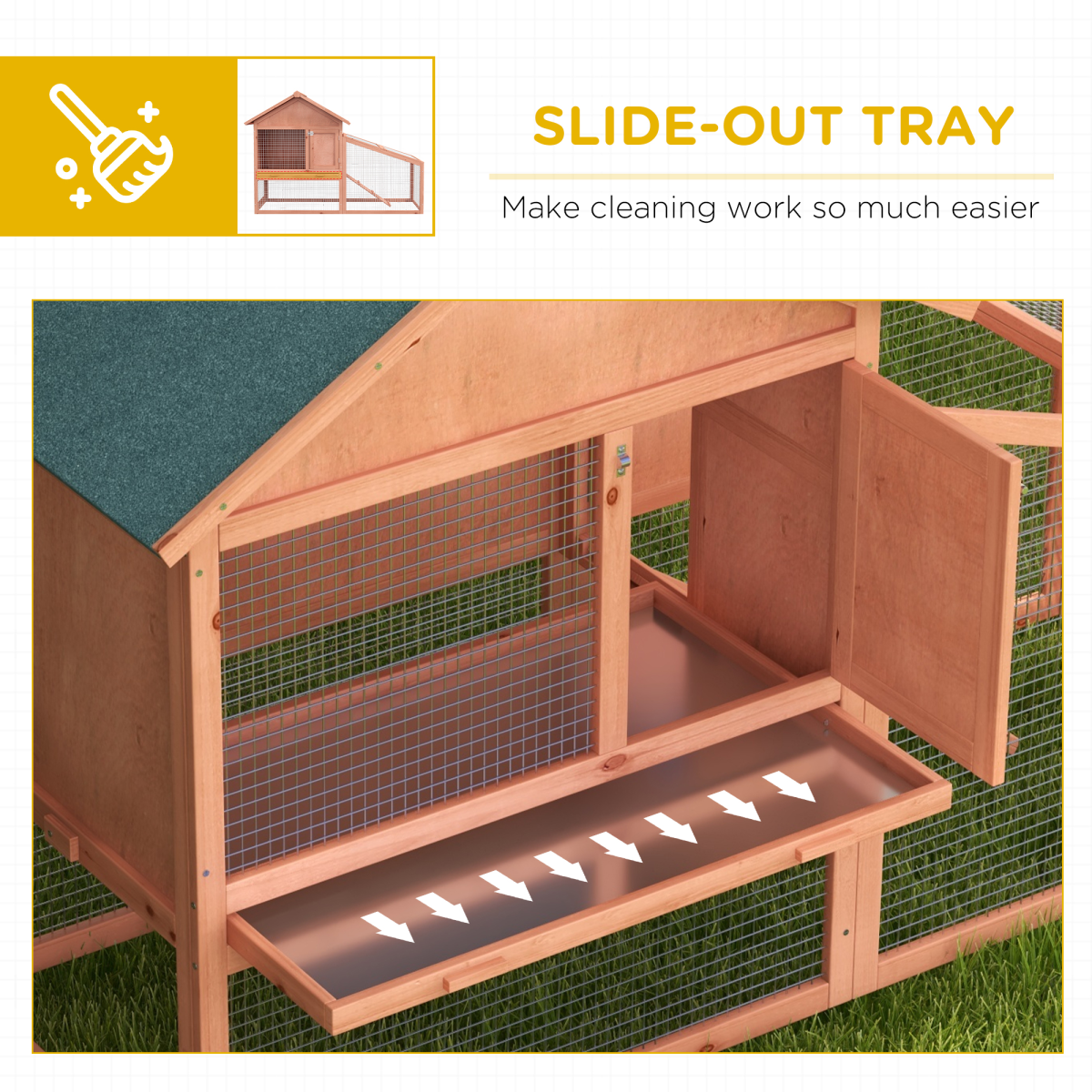 2 Tier Wood Rabbit Hutch Water Resistant Asphalt Roof Ramp 144 x 64.5 x 100 cm