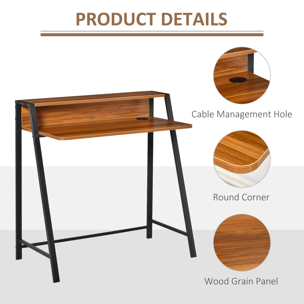 Computer Table, 84Lx45Wx85H cm-Walnut Colour
