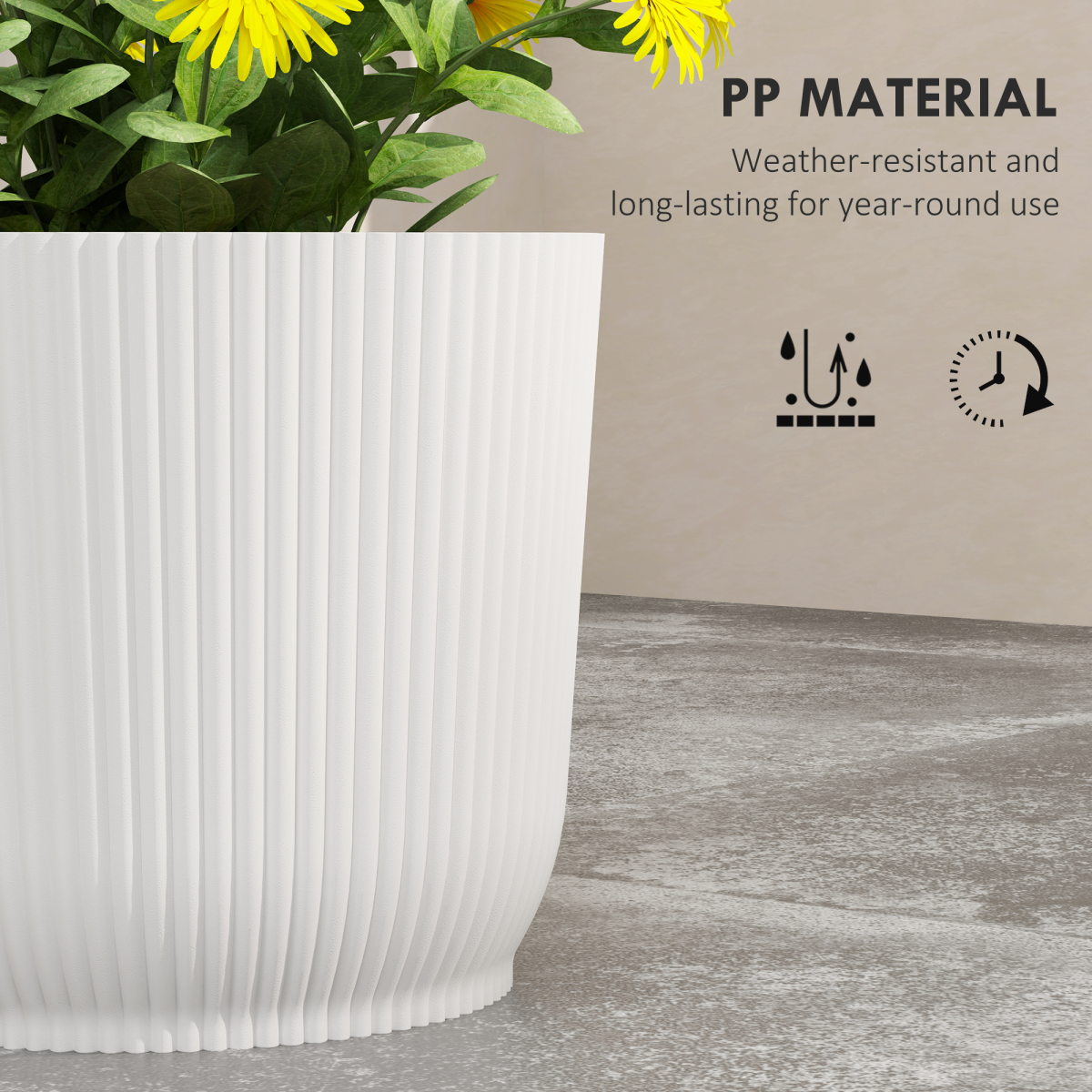 Outsunny Set of 2 Round Plant Pots Outdoor 22cm for Garden, White