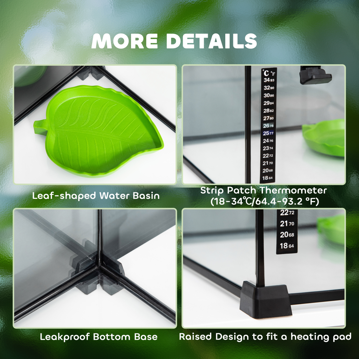 50 x 30 x 35 cm Reptile Terrarium for Lizards, Horned Frogs, Snakes, Black