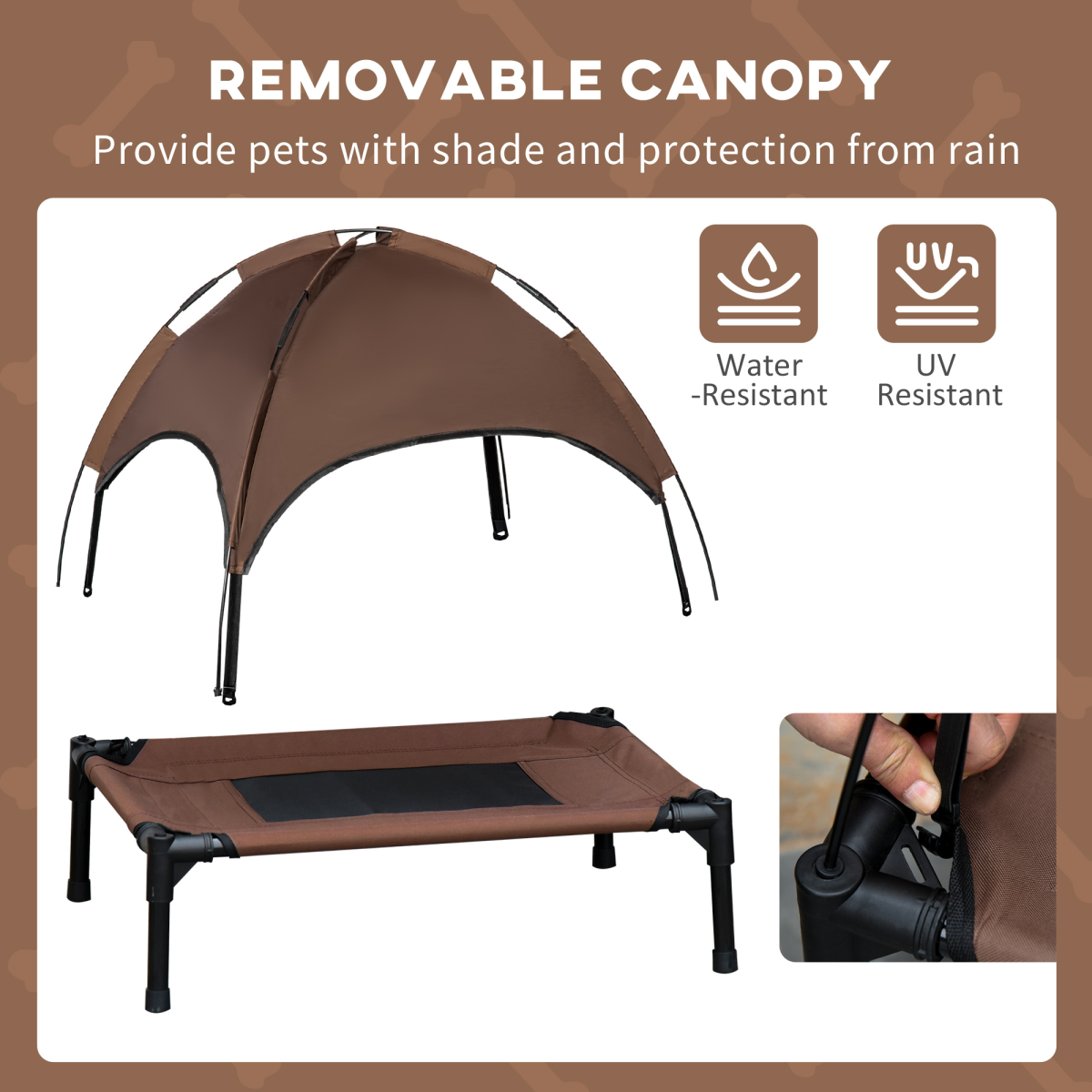 PawHut 76cm Elevated Dog Bed Cooling Raised Pet Cot UV Protection Canopy Coffee
