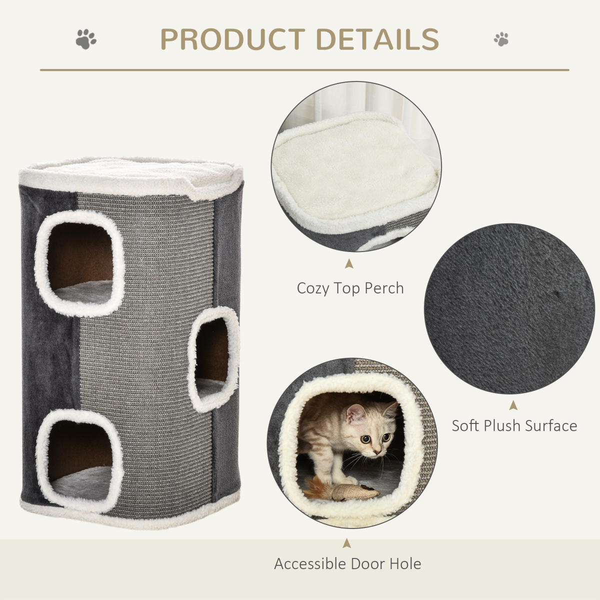 Cat Barrel Kitten Tree Tower Sisal Scratching Furniture Climbing Frame