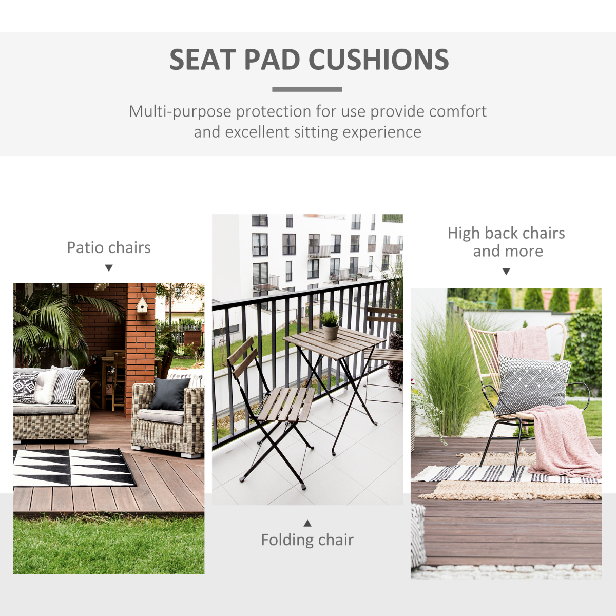 45 x 45cm Replacement Garden Seat Cushion Pad with Ties, Dark Grey