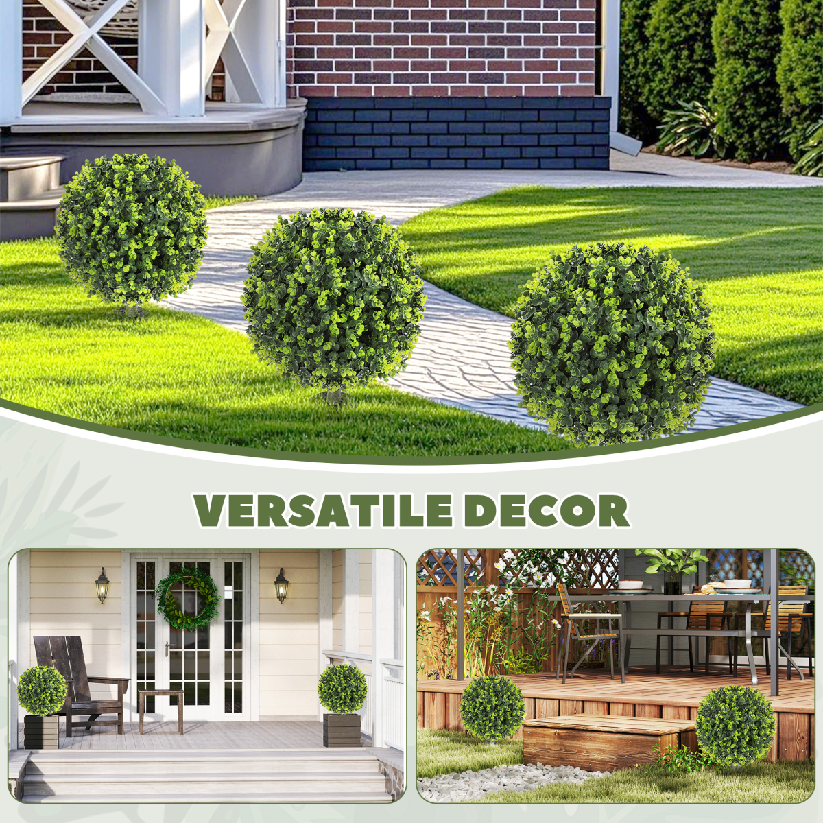 HOMCOM Set of 2 40cm Artificial Boxwood Topiary Ball Bush for Indoor Outdoor