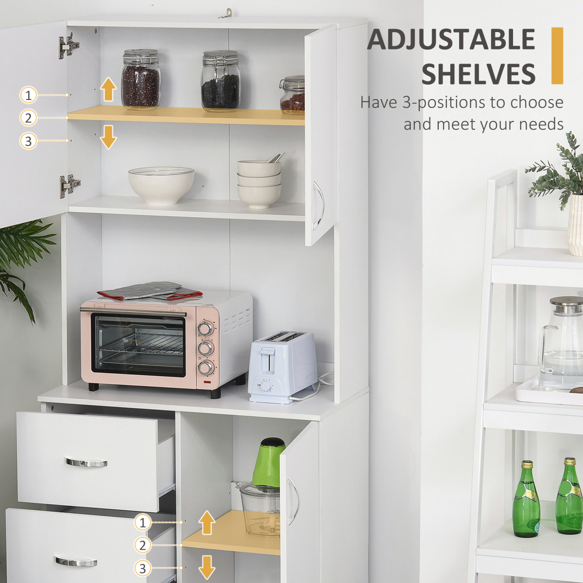 Kitchen Storage Cabinet Wooden Cupboard Organizer Home Furniture, White