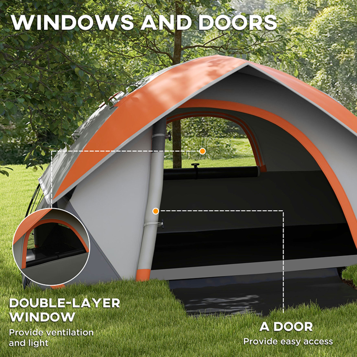 Outsunny Camping Tent, 2 Man Family Tent, Grey and Orange