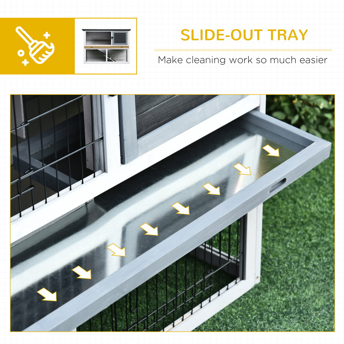 Rabbit Hutch and Run w/ Removable Tray Openable Top for Indoors & Outdoors Grey
