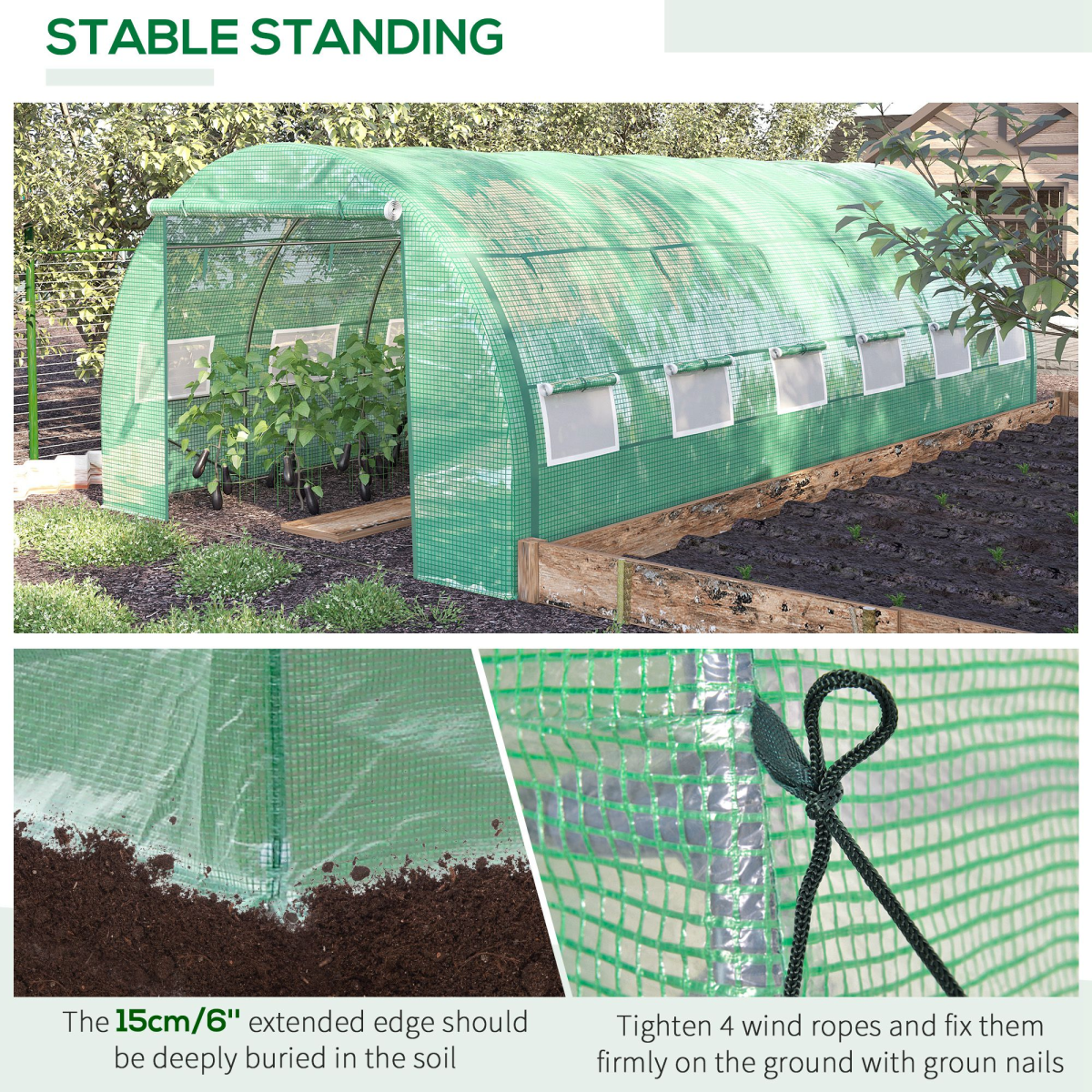 6 x 3 x 2 m Polytunnel Greenhouse Pollytunnel Tent w/ Steel Frame Green