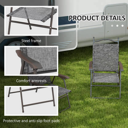 Outsunny Folding Chairs Set with Armrest, Breathable Mesh Fabric Seat, Grey