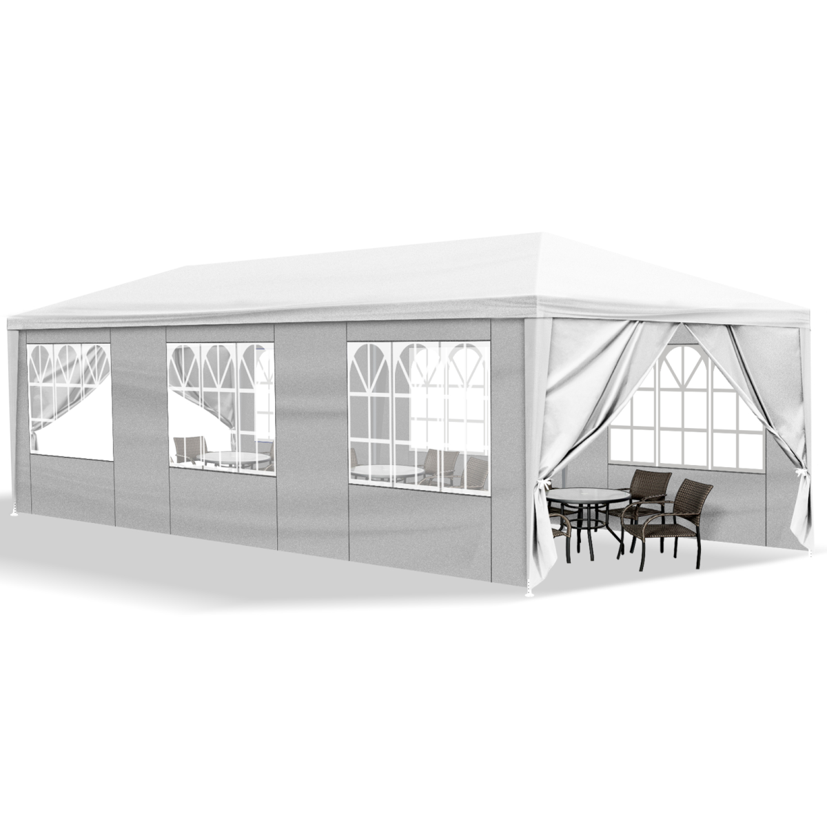 10'x30' Outdoor Party Tent with 8 Removable Sidewalls, Waterproof Canopy Patio Wedding Gazebo, White