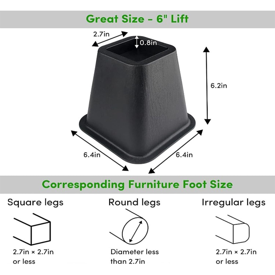 4X 6" Heavy Duty Bed Chair Risers Feet Leg Lift Furniture Extra Raisers Stand UK