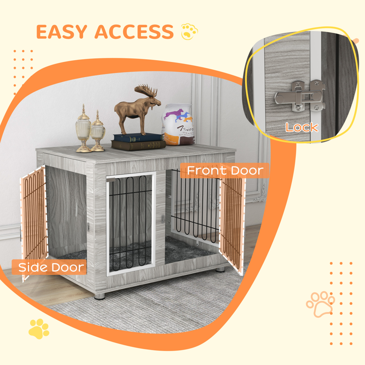 PawHut Dog Crate Furniture, Dog Crate End Table with Soft Cushion, Double Door