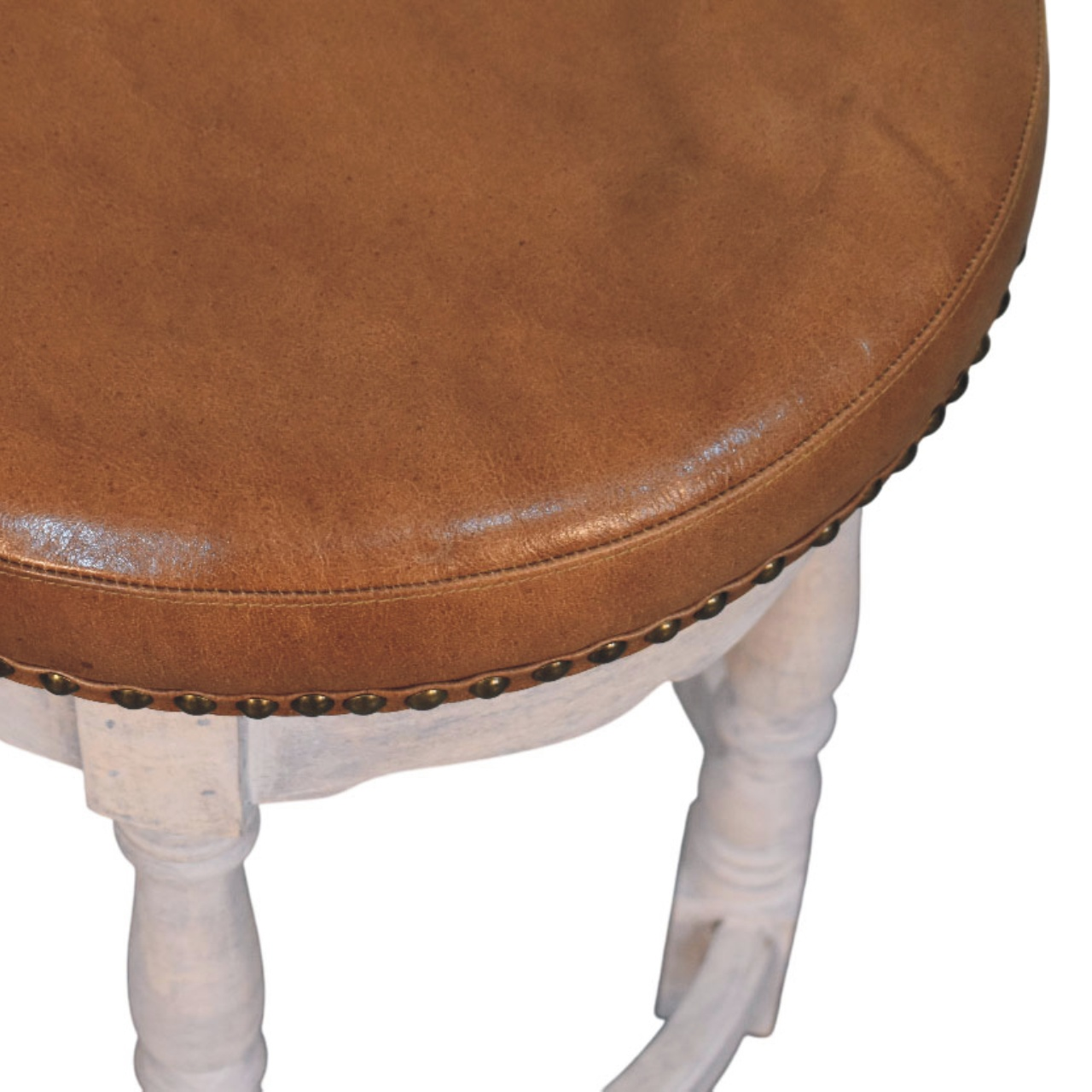 Artisan Furniture Solid Wood Rustic Charm Stool, Upholstered, Brown