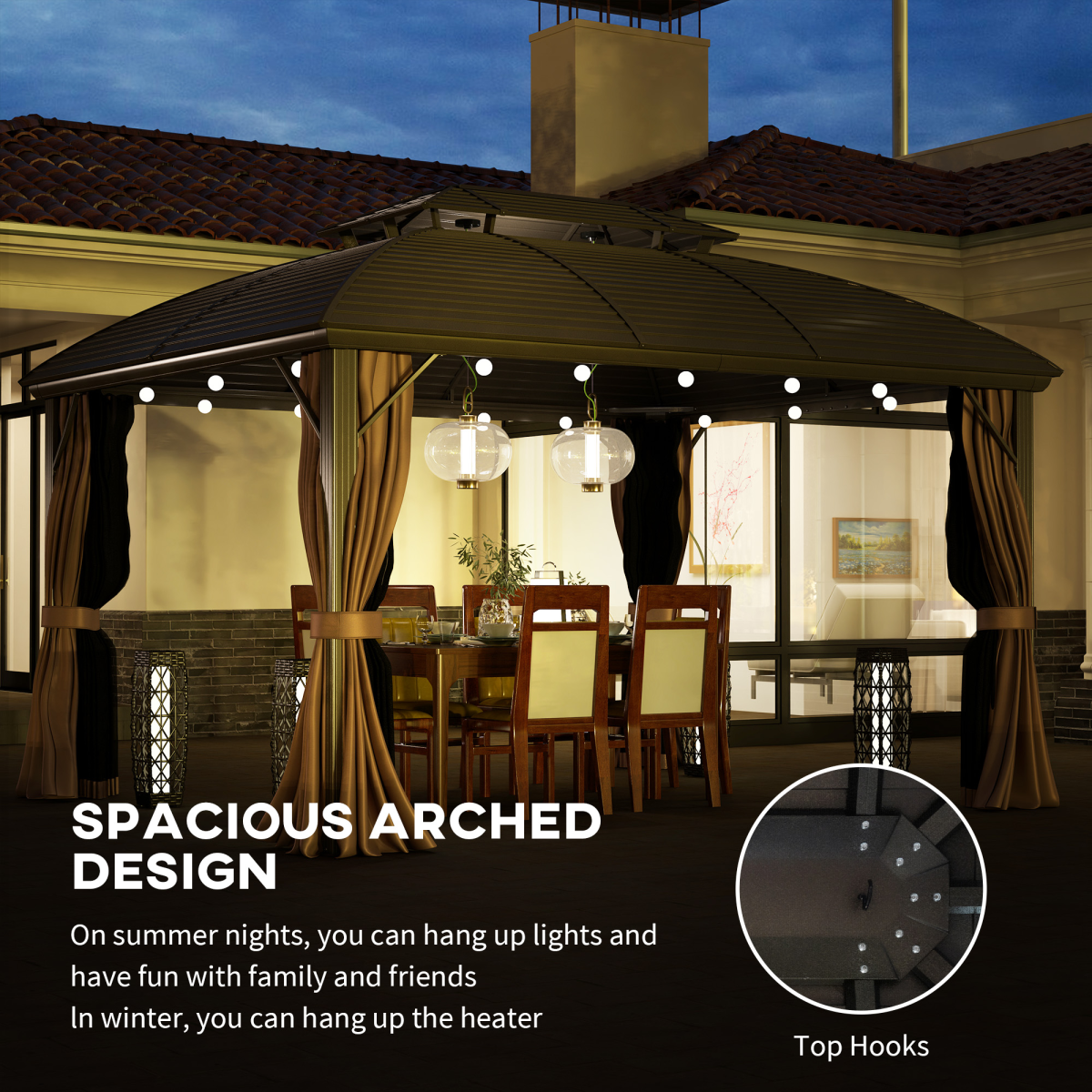 Outsunny 3.65 x 3(m) Aluminium Outdoor Gazebo w/ Hardtop Double Roof, Coffee