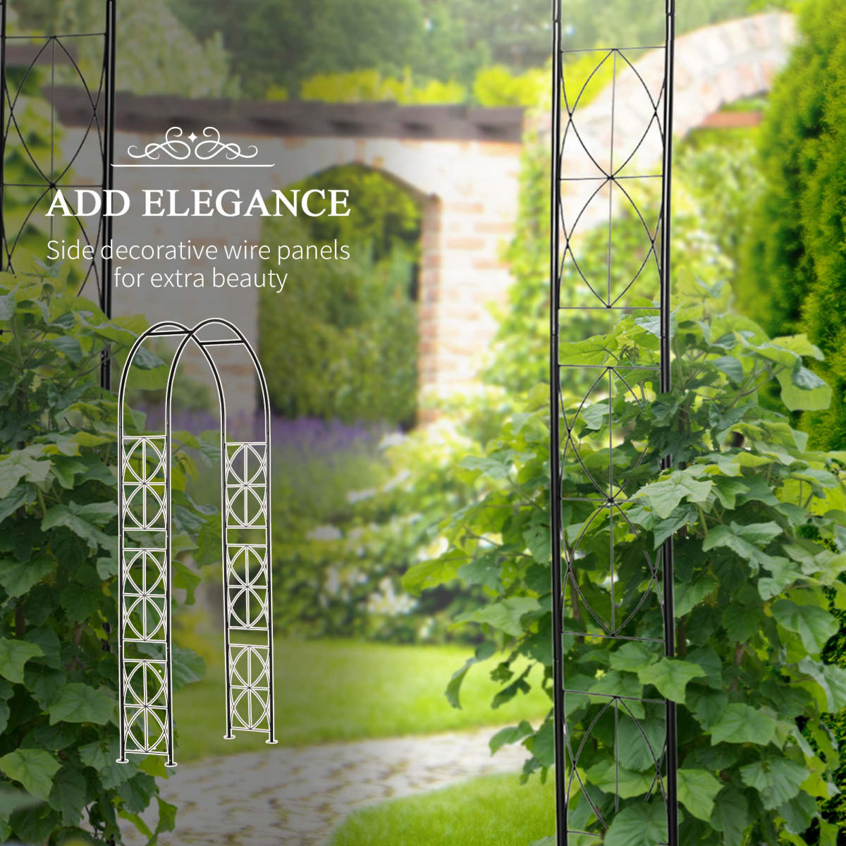 Metal Vintage Garden Arch Lawn Arbor Trellis Rose Plant Climbing Rack Outsunny