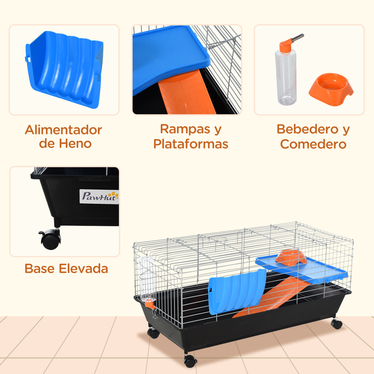 89cm Small Animal Home Cage for Rabbit Ferret Chinchilla w/ Wheels Black