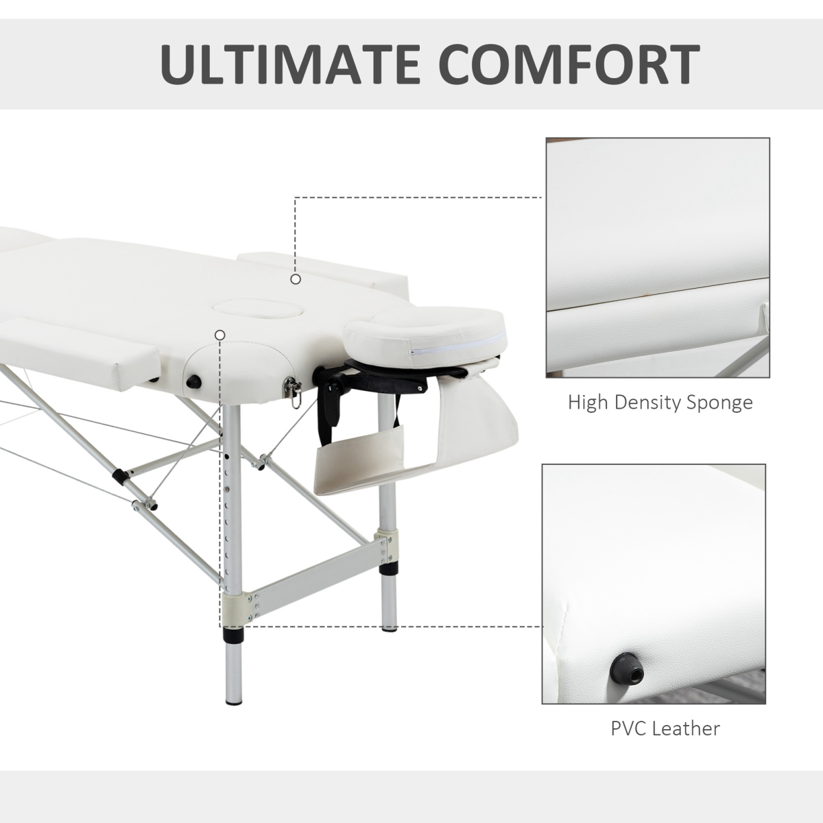 HOMCOM Folding PVC Leather Massage Table Aluminium Frame w/Headrest