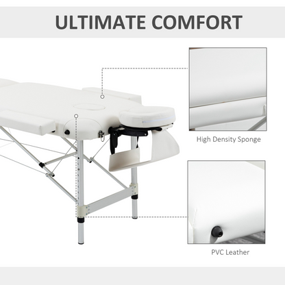 HOMCOM Folding PVC Leather Massage Table Aluminium Frame w/Headrest