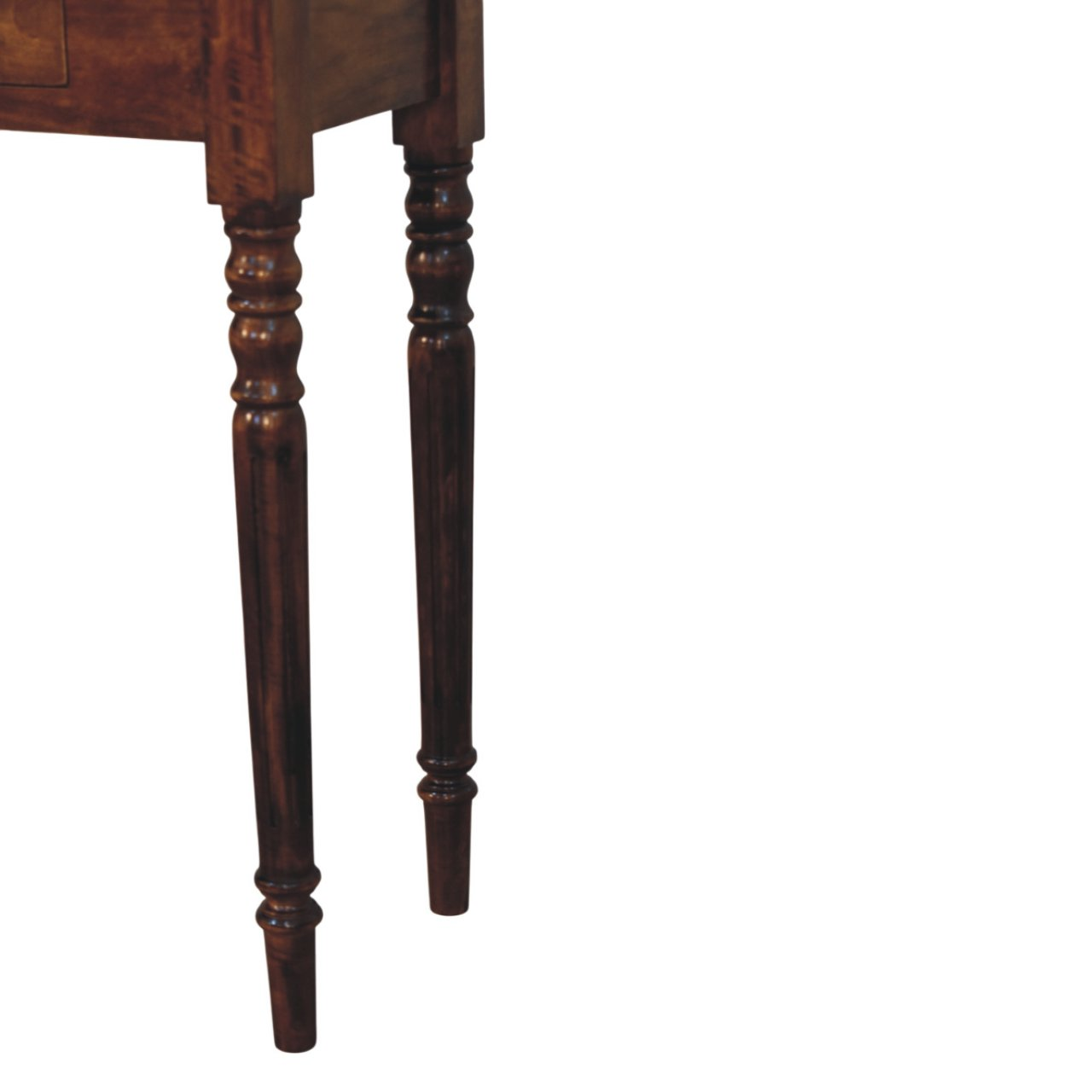 Artisan Furniture Solid Wood Turned Legs 3 Drawer Chestnut Console, Dark Brown