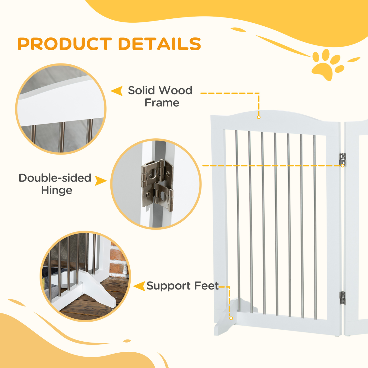 Foldable Dog Gate for Doorways, Stairs, Halls - White