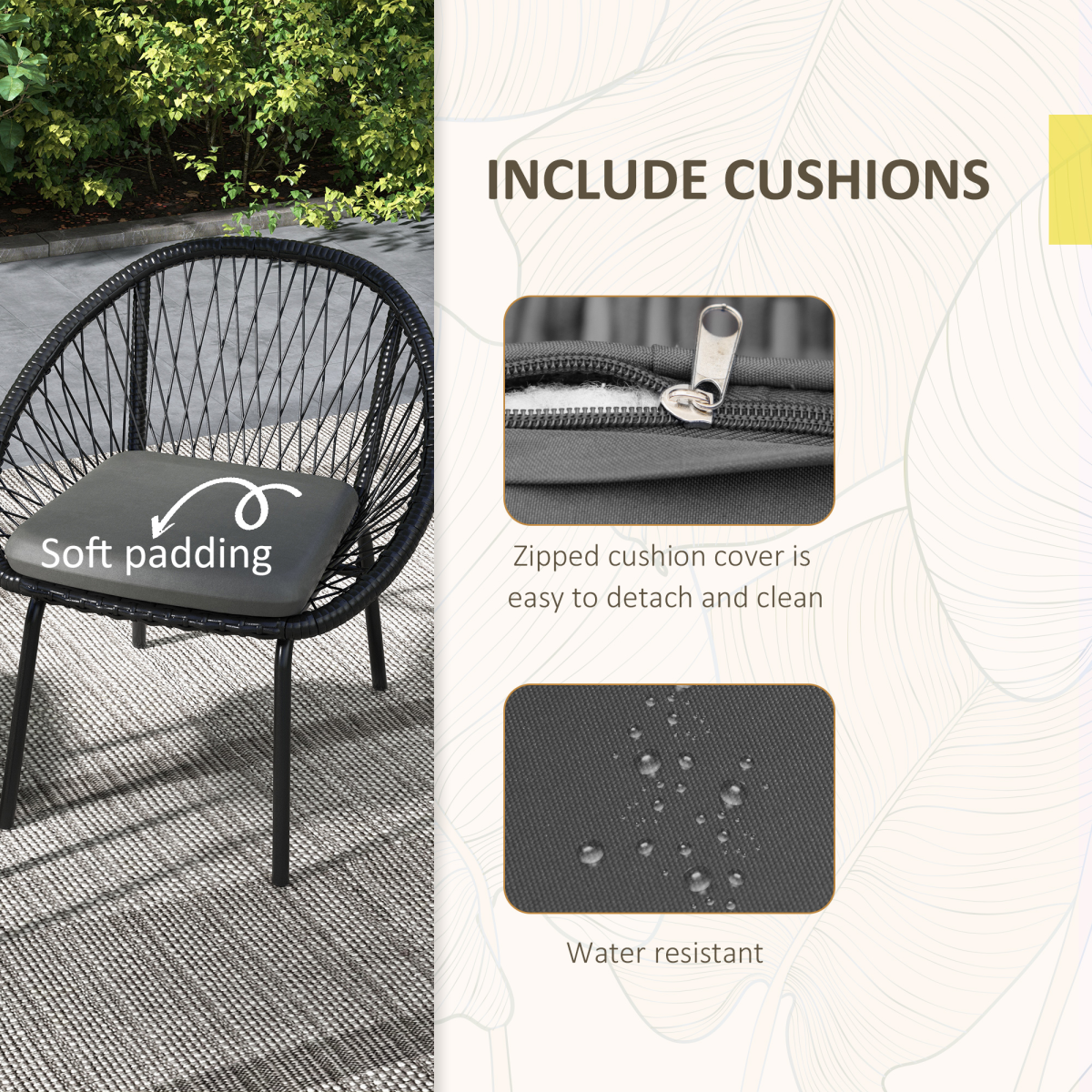 Outsunny 3 Piece Garden Furniture Set, Bistro Set w/ 2 Chairs & 1 Coffee Table
