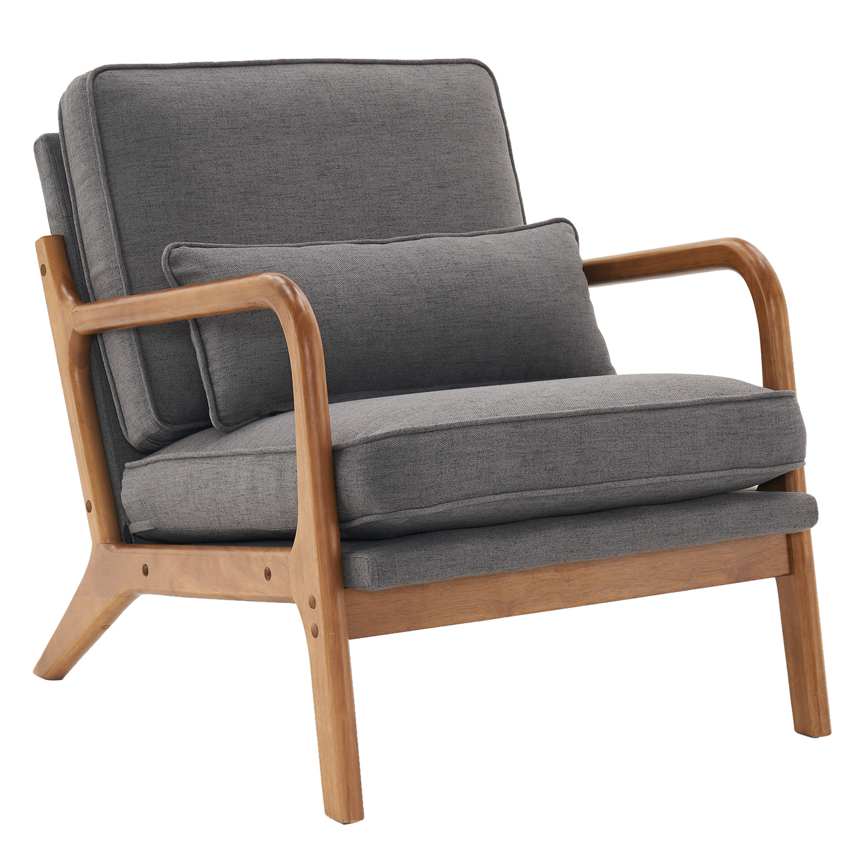 【Same Code：44658239】Oak Armrest Oak Upholstered Single Lounge Chair Indoor Lounge Chair Dark Grey