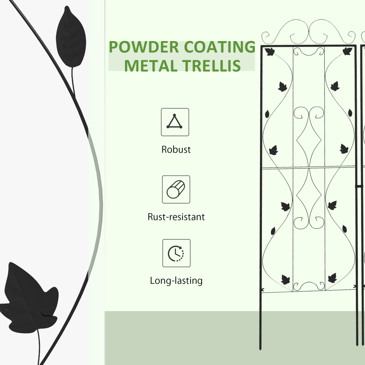 Outsunny Set of 2 Metal Trellis for Climbing Plants, Leaf Design