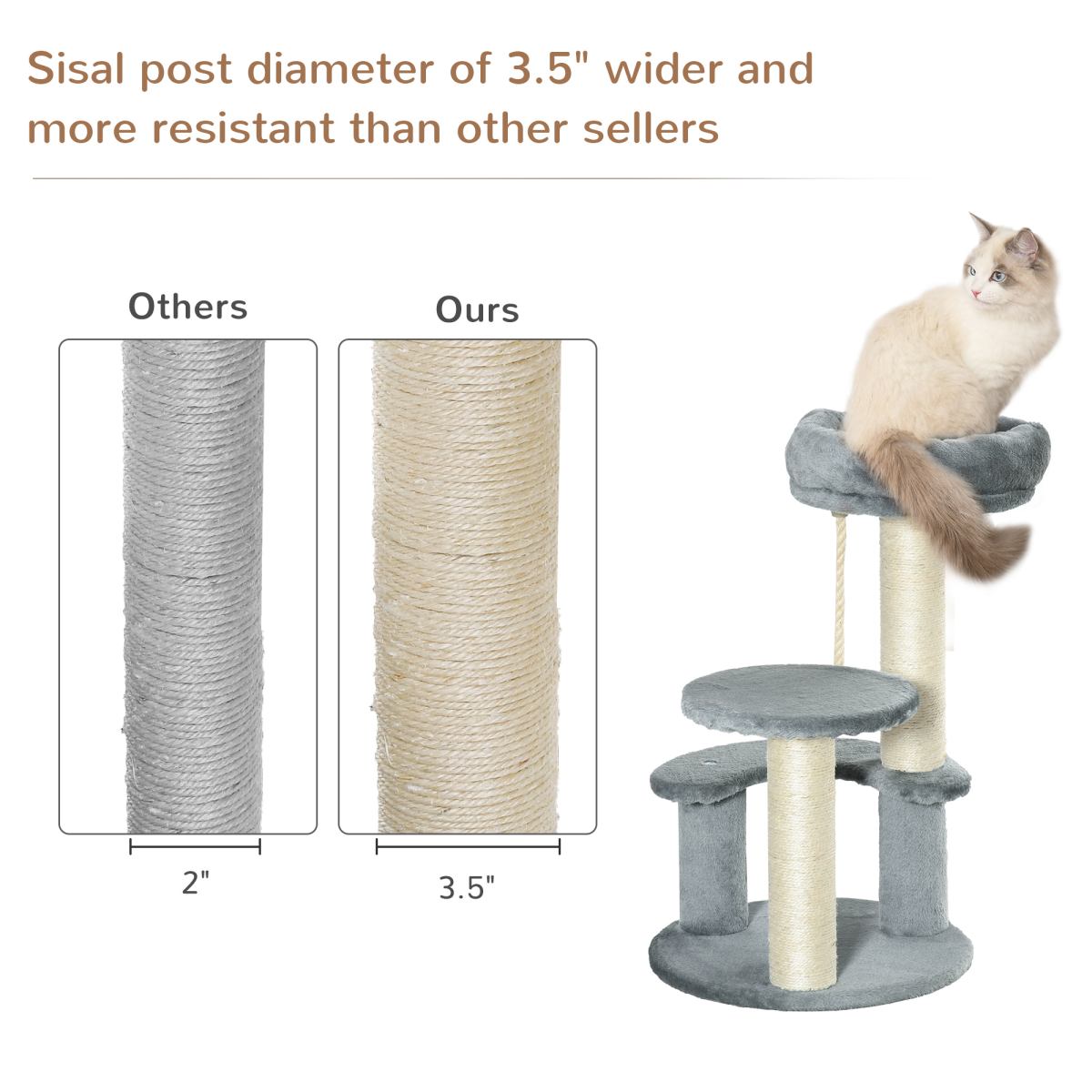 Cat Tree Scratcher Kitty Activity Play Center Post 2 Perch w/ Hanging Sisal Rope
