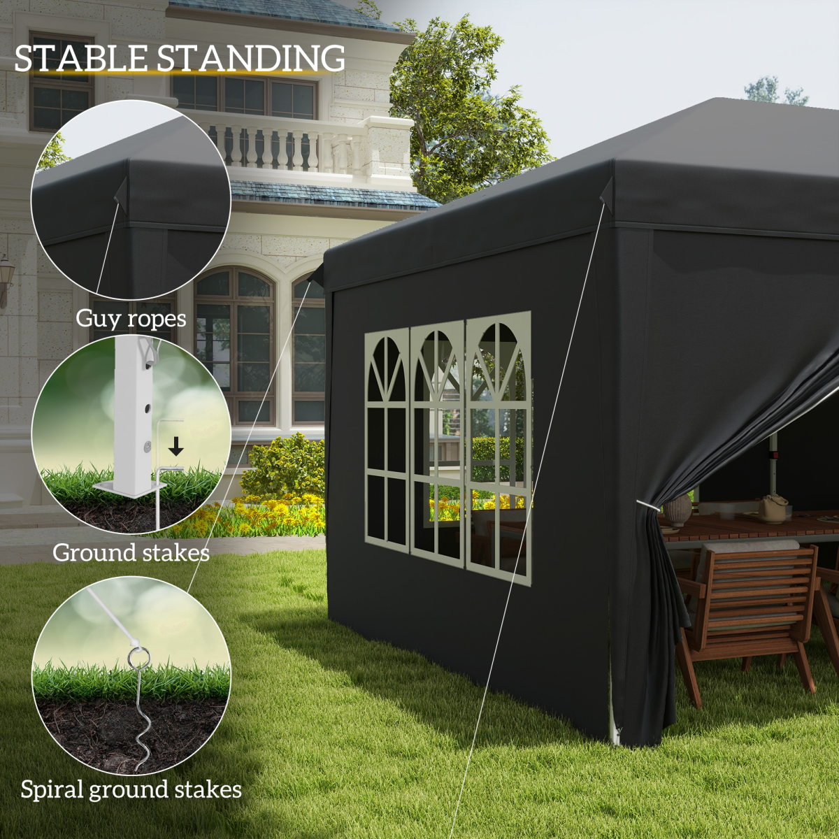 3 x 6m Pop Up Gazebo Height Adjustable Party Tent w/ Storage Bag Black