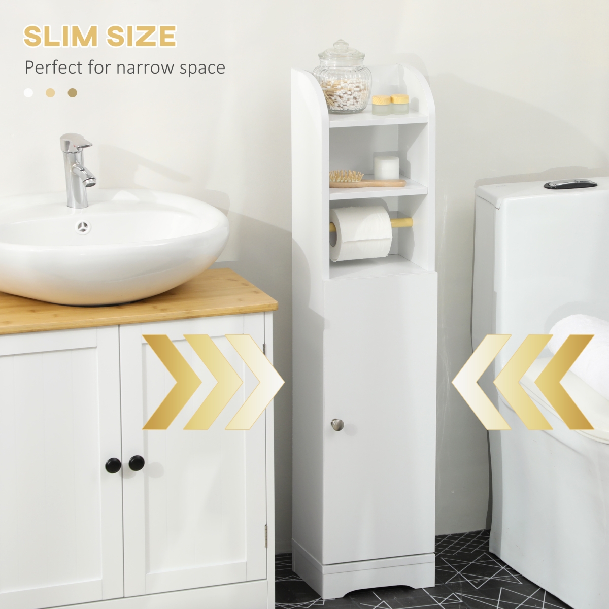kleankin Freestanding Bathroom Storage Unit with Adjustable Shelf, White