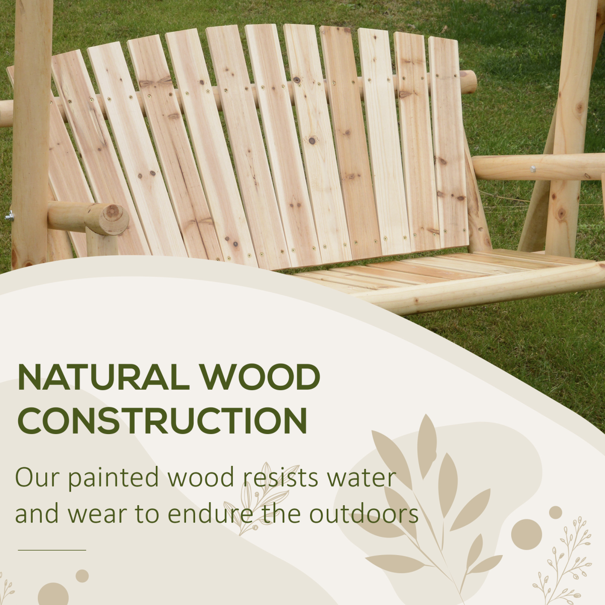 Outdoor 2 Seater Porch Swing Wooden Rustic Patio Bench Hammock w/ Armrest