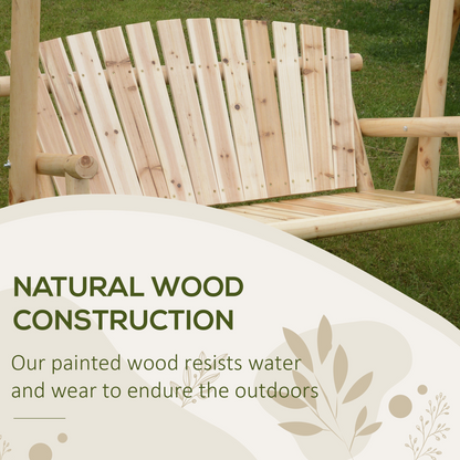 Outdoor 2 Seater Porch Swing Wooden Rustic Patio Bench Hammock w/ Armrest