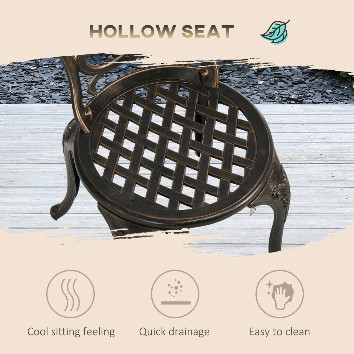 Outsunny 3 Piece Patio Bistro Set Outdoor Table Set with Umbrella Hole Bronze