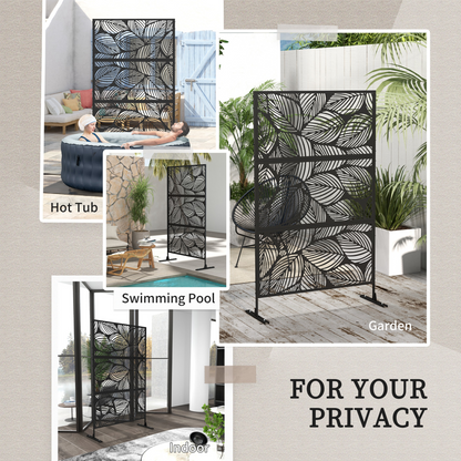 Outsunny 6.5FT Metal Outdoor Privacy Screen Panel with Stand, Leaf Style