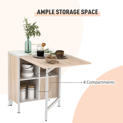 HOMCOM Folding Table Computer Desk with Storage Shelves Oak, White Home Office