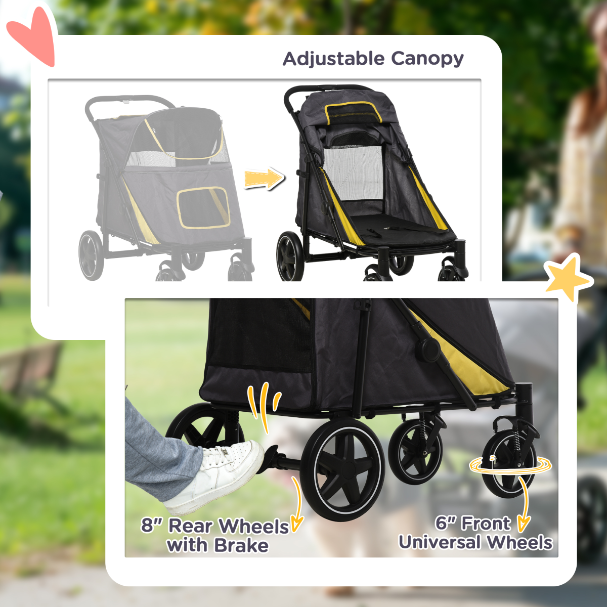PawHut Foldable Dog Carriage w/ Universal Wheels, Shock Absorber - Grey