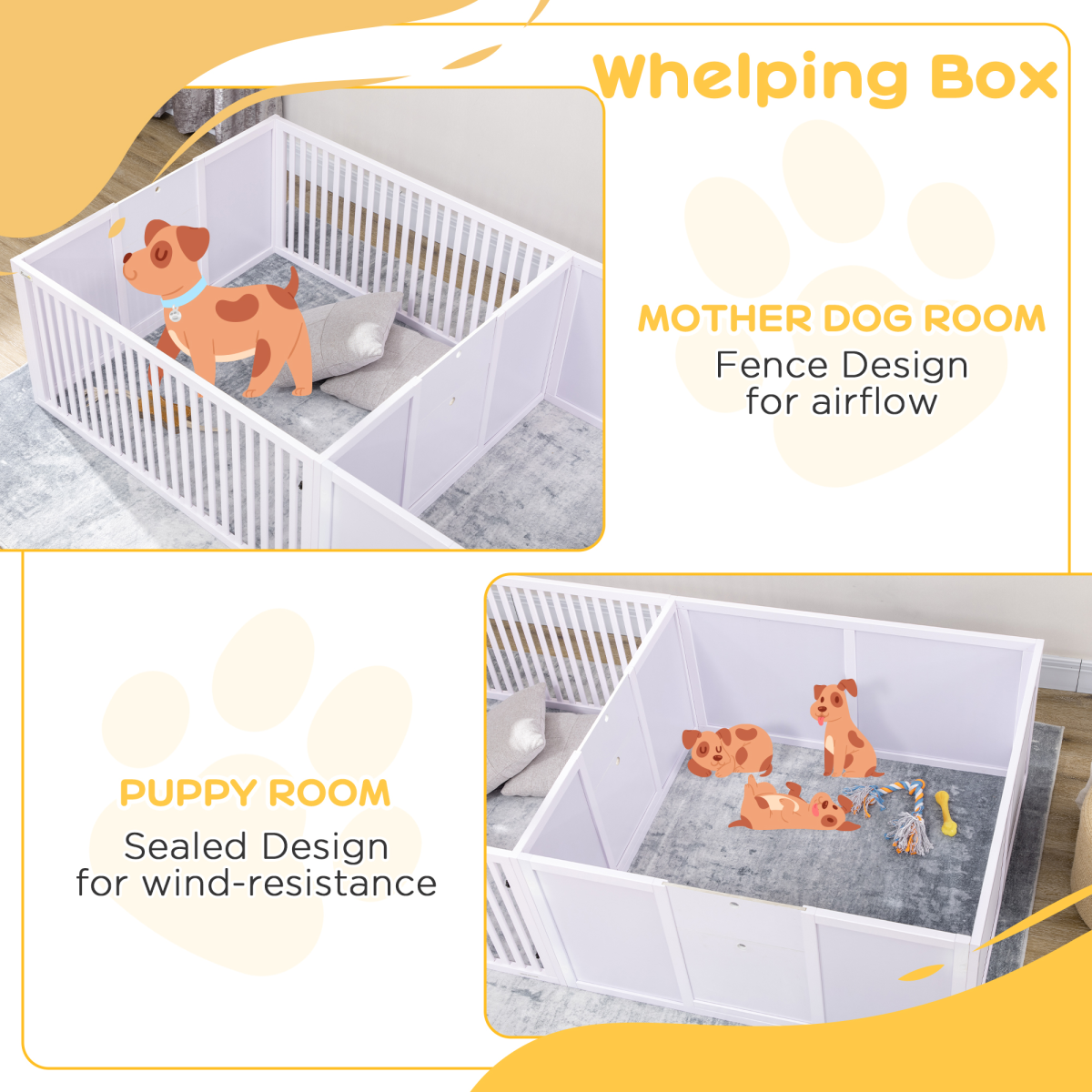 7 Panels Puppy Pen for Indoors, with Three Doors, Two-Room Design