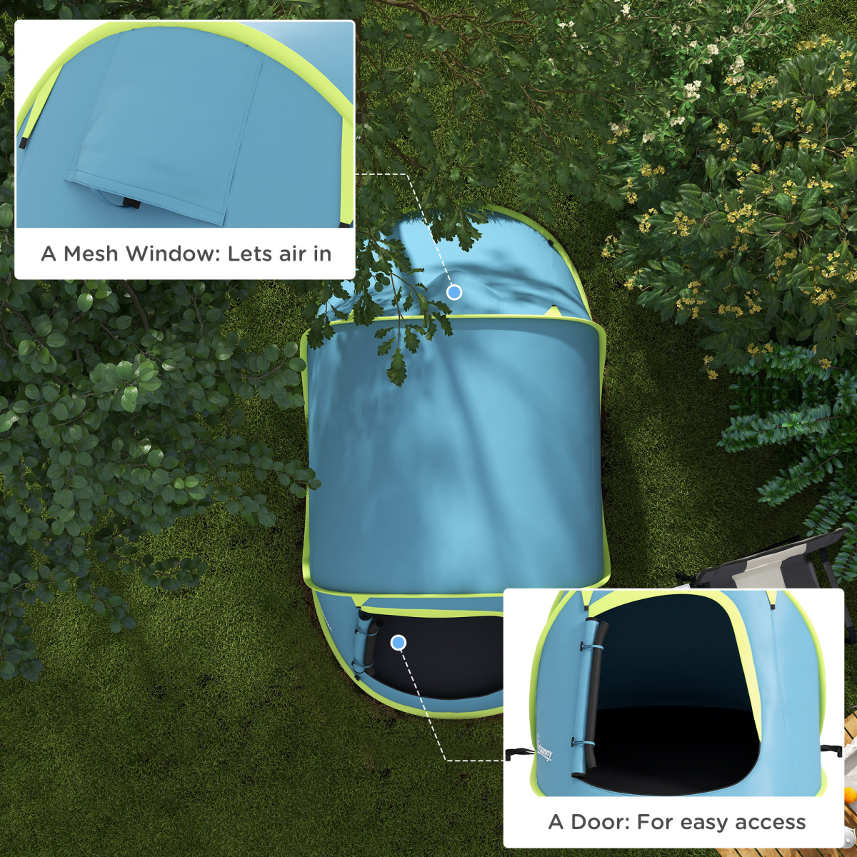 Outsunny Pop up Camping Tent for 2 Man, 2000mm Waterproof with Carry Bag, Blue