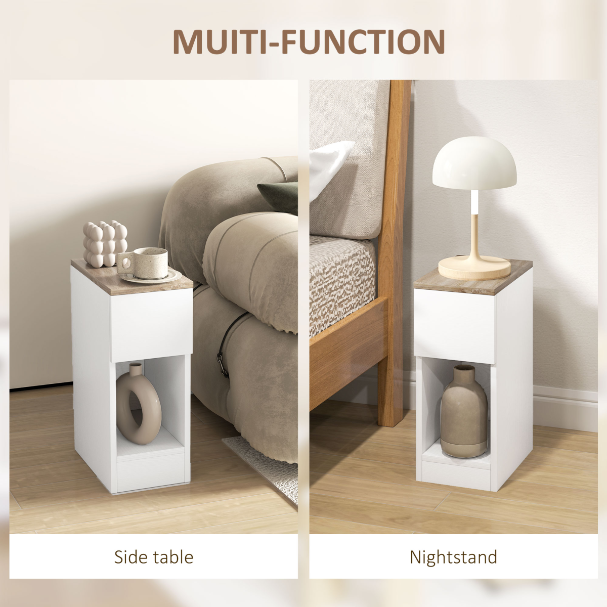 HOMCOM Bedside Tables Set of 2, Nightstands for Bedroom, Living Room, White