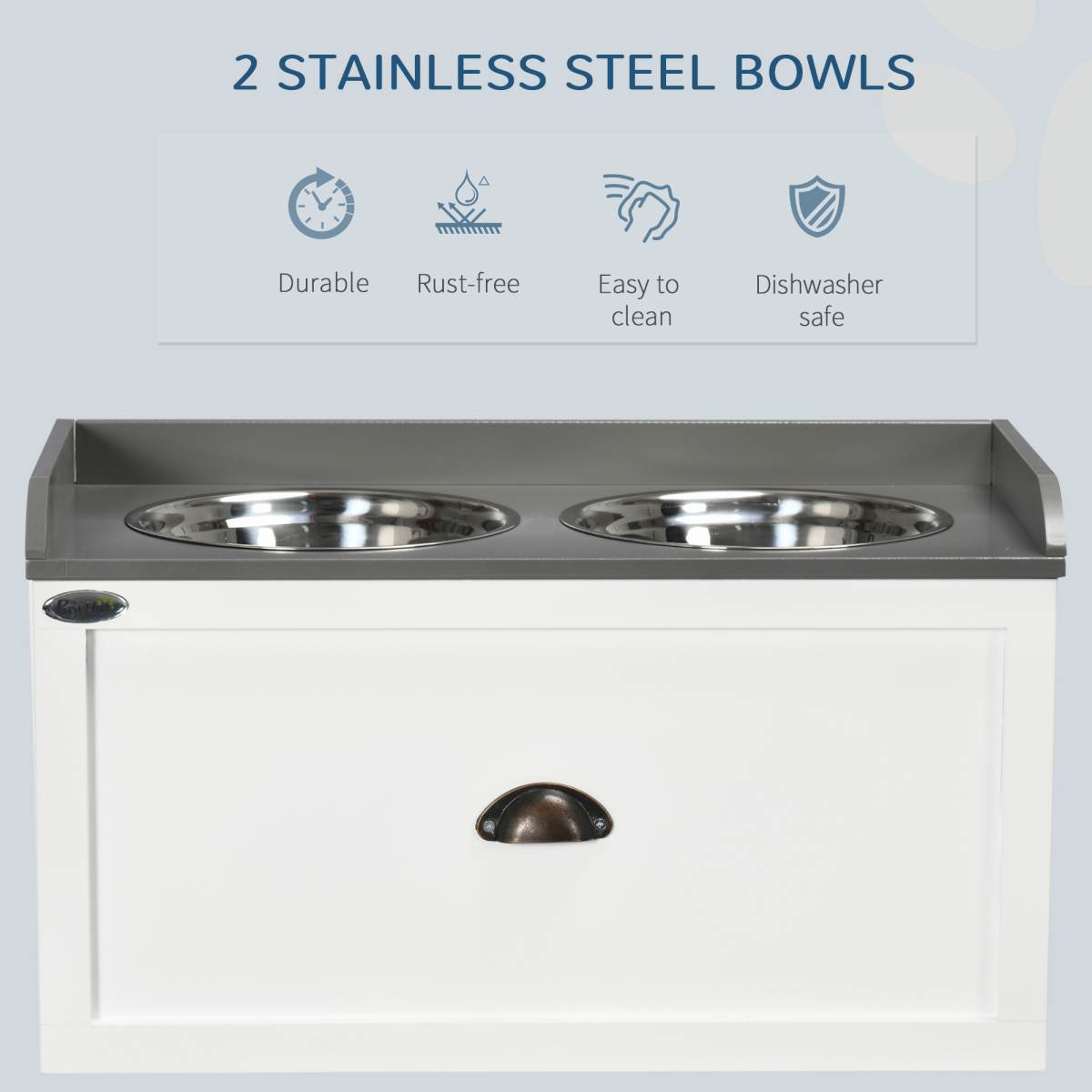 Elevated Dog Bowls w/ 21L Storage Drawer for Large Dogs and Cats - White
