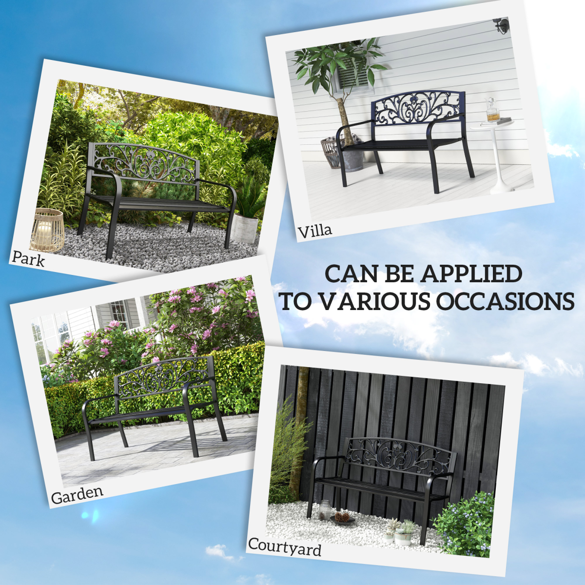 2-Seater Garden Bench, Steel-Black