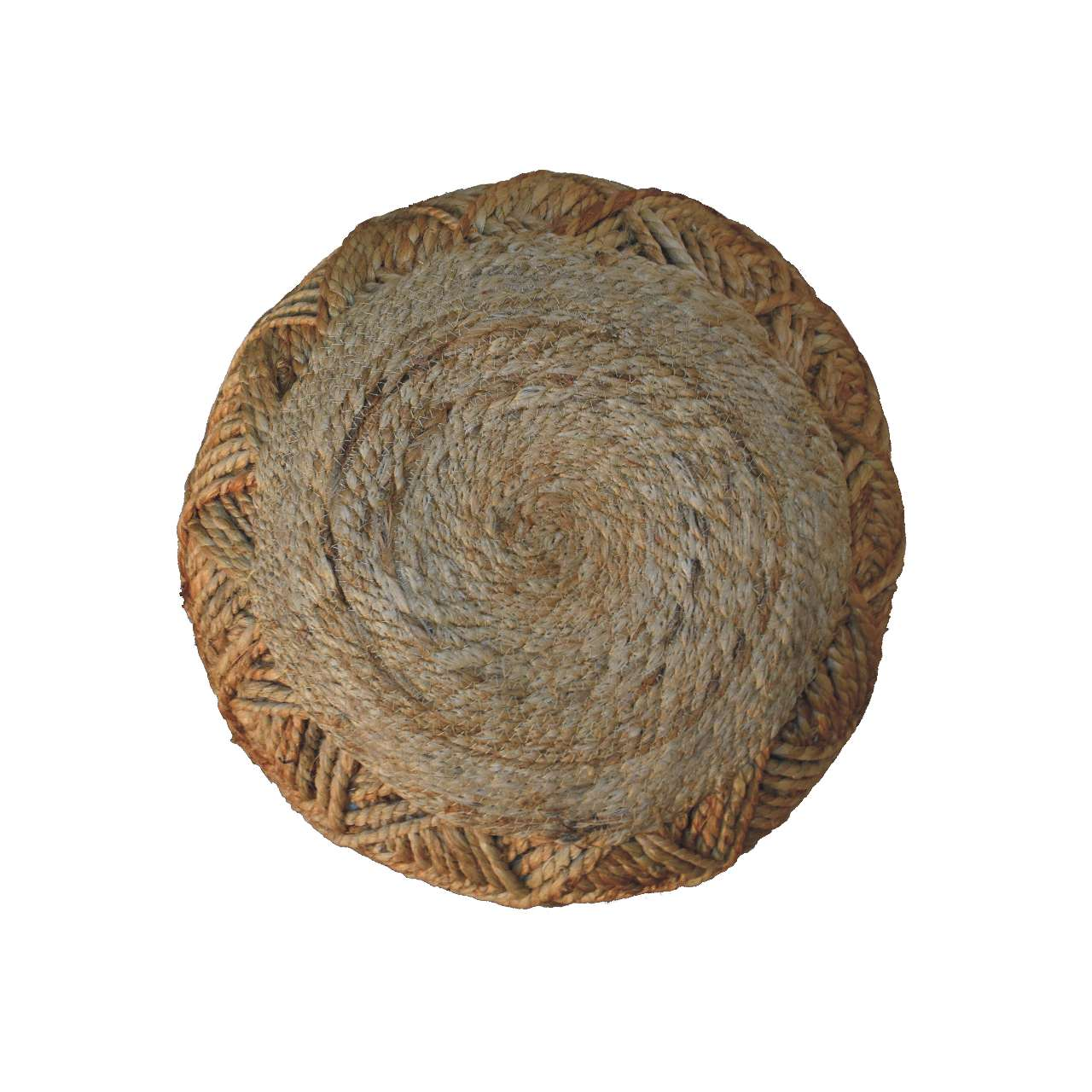 Artisan Furniture Solid Wood Jute Fiber Footstool Large Pattern, Beige