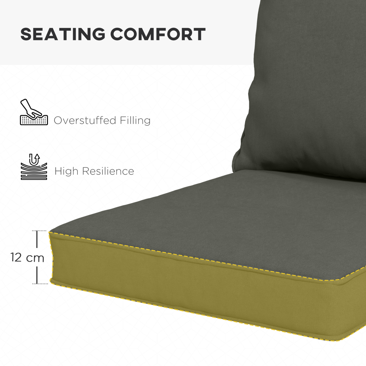 Outsunny One-piece Outdoor Back and Seat Cushion for Garden, Charcoal Grey