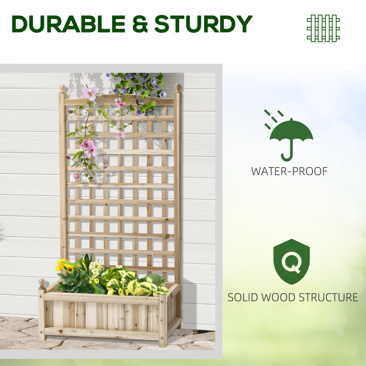 Outsunny Raised Garden Bed with Trellis Garden Planters Indoor Outdoor Natural