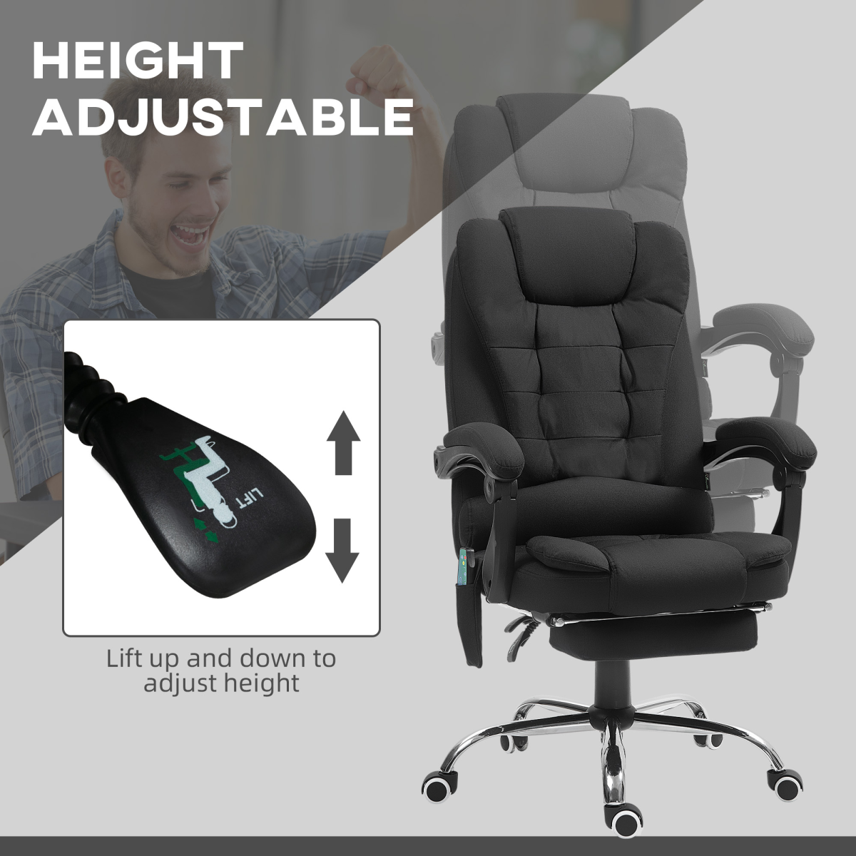 Vinsetto Ergonomic Heated 6 Points Vibration Massage Office Chair Black