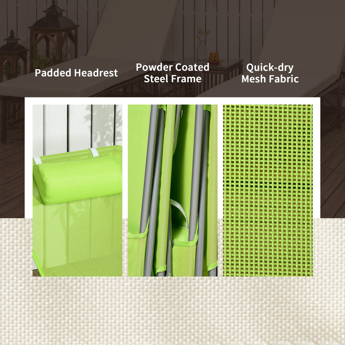 Outsunny 2 Piece Folding Sun Loungers with Adjustable Backrest, Pillow, Green