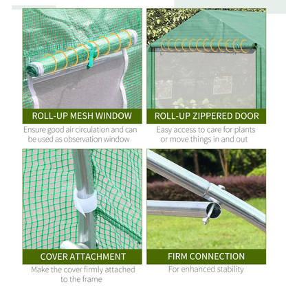 4.47 x 3 x 2m Walk-in Polytunnel Tent,  PE Cover, ZipDoor 6Windows, Green
