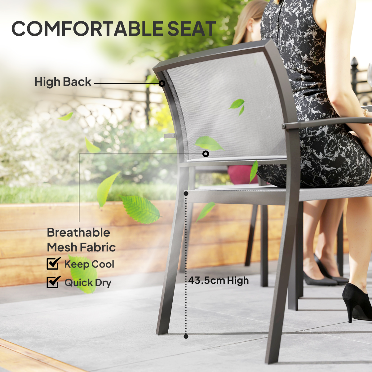 Outsunny 5 Piece Garden Furniture Set with 4 Stackable Armchairs, Grey